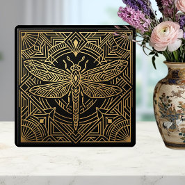 Art Deco Gold Dragonfly Black Geometric Design  Fliese