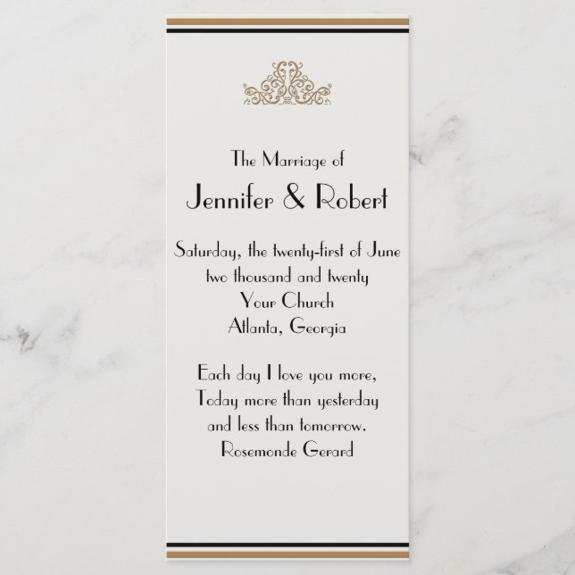 Art Deco Gold Elegantes Hochzeitsprogramm Programm (Vorderseite)