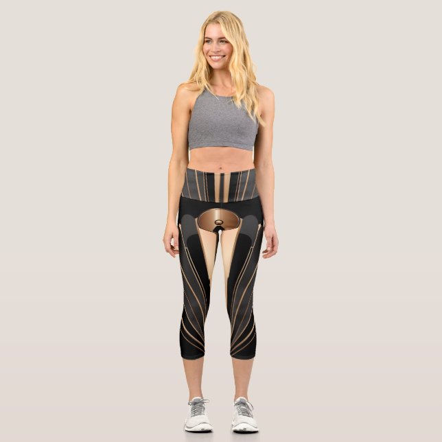 Art Deco Gold Fan Geometric Elegance Capri Leggings (Vorderseite)