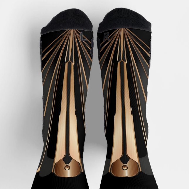 Art Deco Gold Fan Geometric Elegance Socken (Oben)