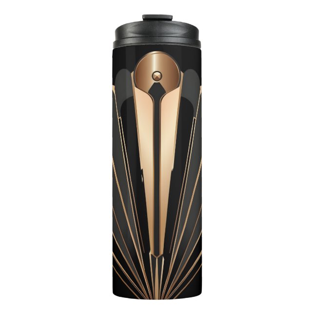 Art Deco Gold Fan Geometric Elegance Thermosbecher (Vorderseite)