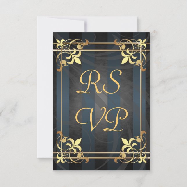 Art Deco Gold Filigree Black UAwg RSVP Karte (Vorderseite)