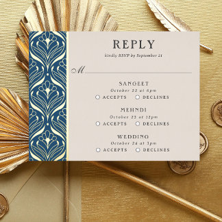 Art Deco Gold Floral Wedding Multi Event RSVP Card Folie Einladungspostkarte