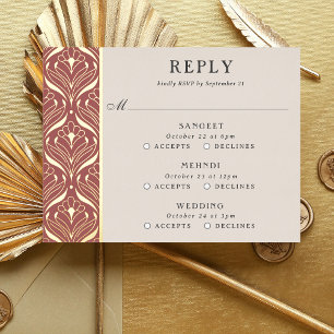 Art Deco Gold Floral Wedding Multi Event RSVP Card Folie Einladungspostkarte