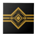 Art Deco Gold Geometrische Grenzen Schwarz Fliese<br><div class="desc">Stilvolle Deko-Stil goldene geometrische Detail Zierleisten dekorative Keramik Kachel auf einem schwarzen Hintergrund. Bitte beachten Sie,  dass Gold ein senfgelber Flachdruck ist und keine Goldfarbe ist. Das Vintage Interieur des Dekos ist stilvoll und originell.</div>