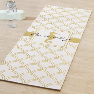 Art Deco Gold Glitter Seepferdchen Ozeanwellen-Mus Yogamatte