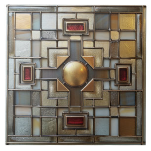 Art Deco Gold Gray Rust Tan Geometric Fliese