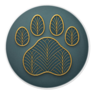 Art Deco Gold & Green "Metalwork" Paw Keramik Knoc Keramikknauf