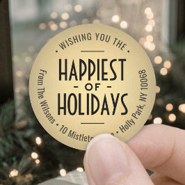 Art Deco Gold Imitate Fossilien Rücksendeadressen- Runder Aufkleber