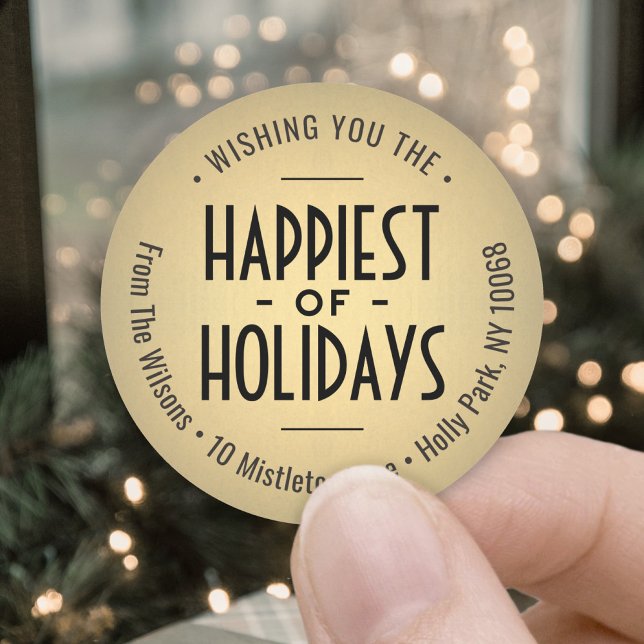 Art Deco Gold Imitate Fossilien Rücksendeadressen- Runder Aufkleber (Von Creator hochgeladen)