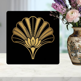 Art Deco Gold Lotus Fan Black Ceramic Tile Fliese