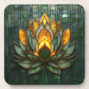 Art Deco Gold Lotus Green Tilework Print Getränkeuntersetzer