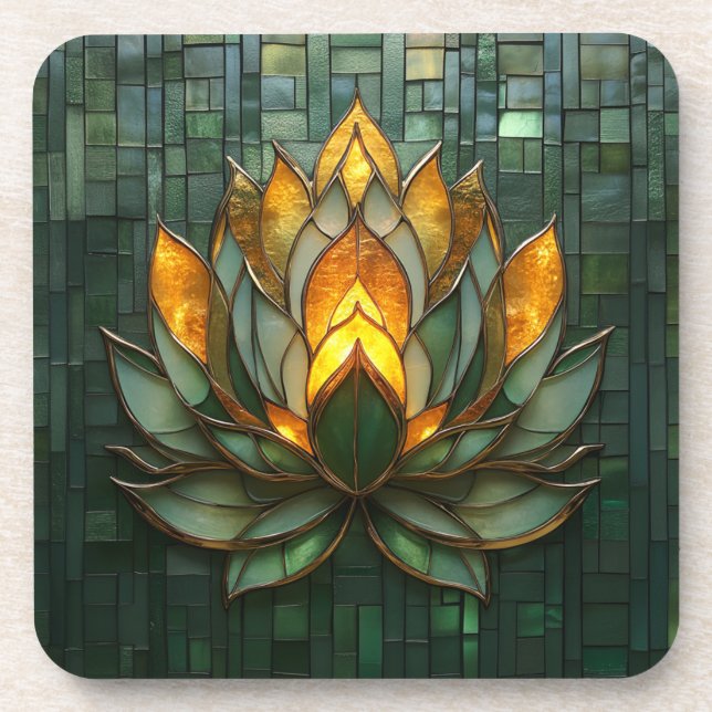 Art Deco Gold Lotus Green Tilework Print Getränkeuntersetzer (Vorderseite)