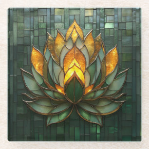 Art Deco Gold Lotus Green Tilework Print Glasuntersetzer