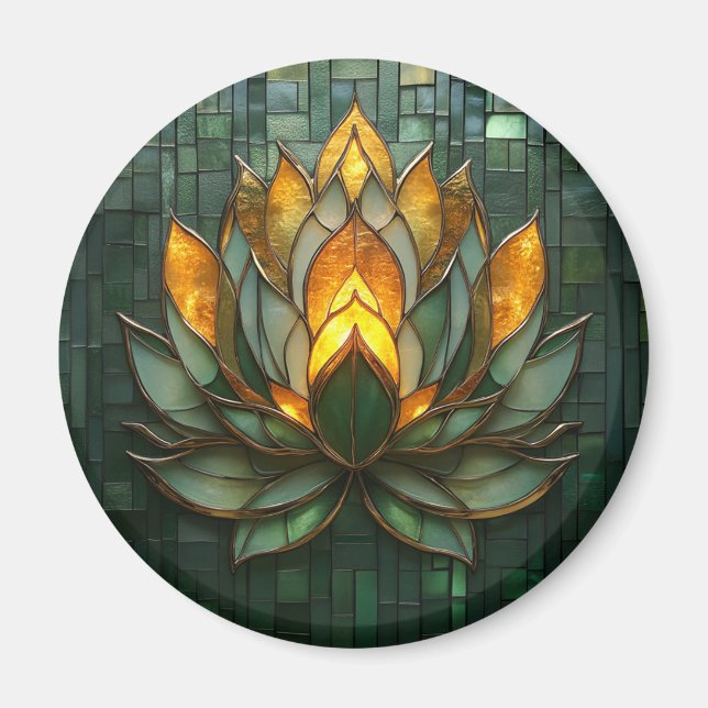 Art Deco Gold Lotus Green Tilework Print Magnet (Vorne)