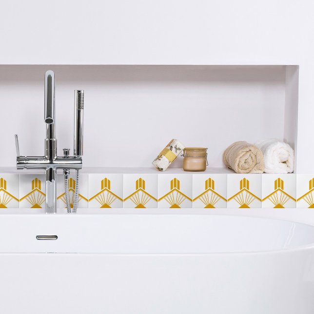 Art Deco Gold Mustard Yellow Geometric Border Fliese (Von Creator hochgeladen)