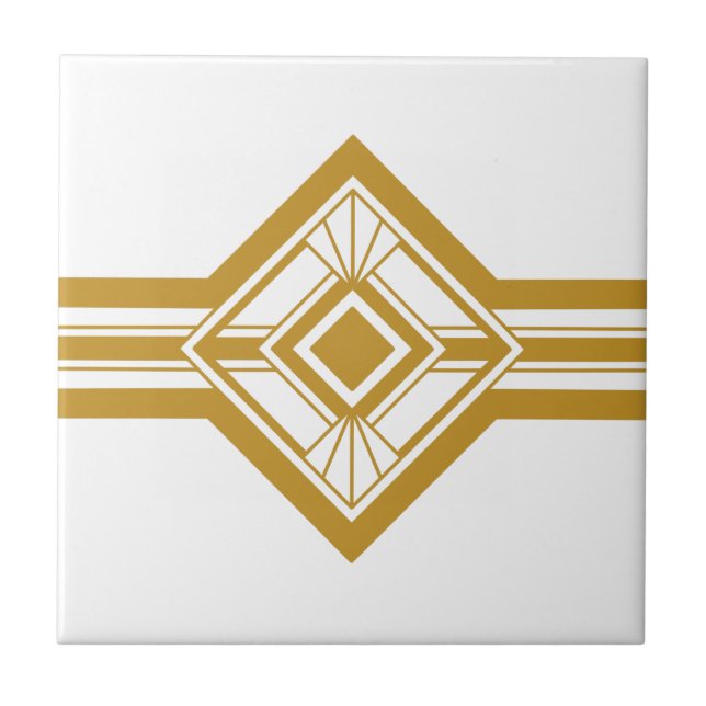 Art Deco Gold Mustard Yellow Geometric Border Fliese (Vorderseite)
