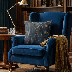 Art Deco Gold & Navy Geometrisch Kissen