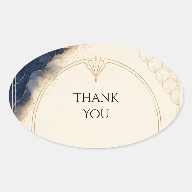 Art Deco Gold Navy Marmor Dankeschön Aufkleber (Vorderseite)