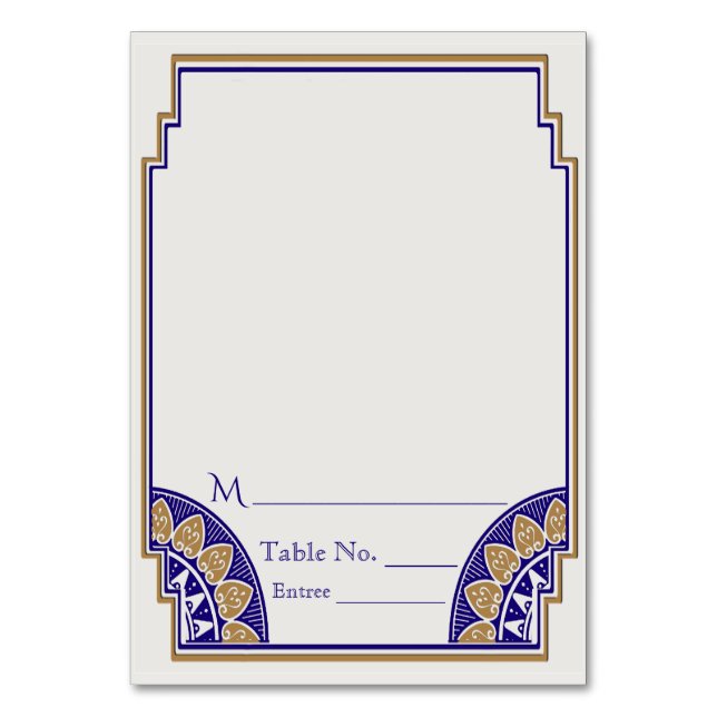 Art Deco Gold Navy Posh Platzkarte Tischnummer (Vorderseite)