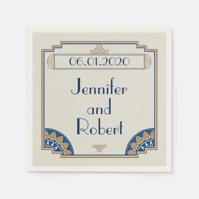 Art Deco Gold Navy Posh Wedding Napkin Serviette (Vorderseite)