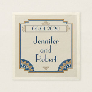Art Deco Gold Navy Posh Wedding Napkin Serviette