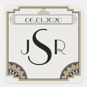 Art Deco Gold Posh Wedding Monogram Sticker