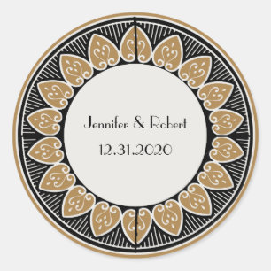 Art Deco Gold Posh Wedding Runder Aufkleber