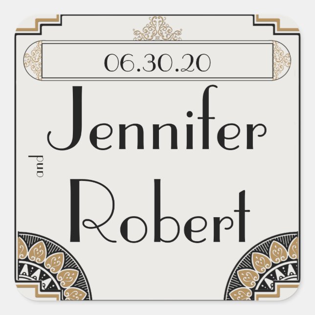 Art Deco Gold Posh Wedding Umschlag Aufkleber (Vorderseite)