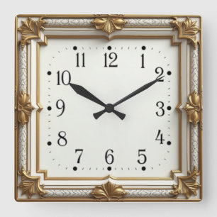 Art Deco Gold Quadratische Wanduhr