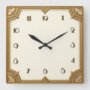 Art Deco Gold Quadratische Wanduhr
