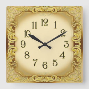 Art Deco Gold Quadratische Wanduhr