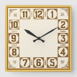 Art Deco Gold Quadratische Wanduhr