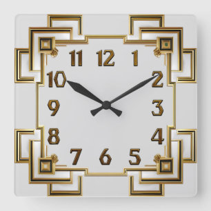Art Deco Gold Quadratische Wanduhr