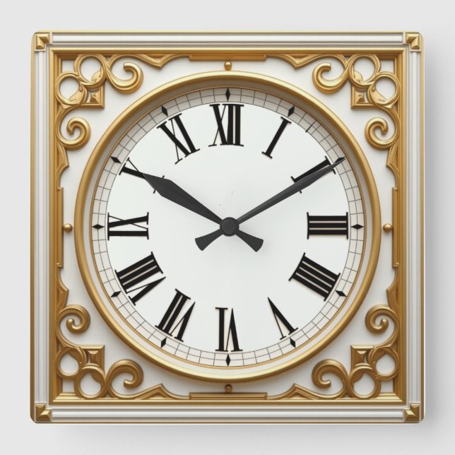 Art Deco Gold Quadratische Wanduhr (Vorderseite)