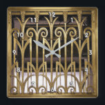 Art Deco Gold Quadratische Wanduhr<br><div class="desc">Art Deco Gold</div>