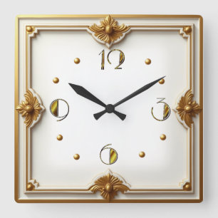 Art Deco Gold Quadratische Wanduhr