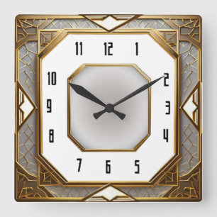 Art Deco Gold Quadratische Wanduhr