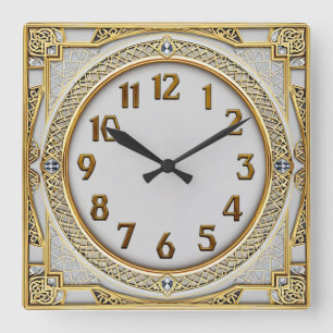 Art Deco Gold Quadratische Wanduhr