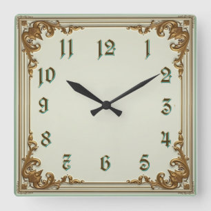 Art Deco Gold Quadratische Wanduhr