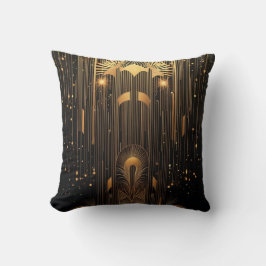 Art Deco Gold Rain Egyptian Art Black 15 x 15 Kissen