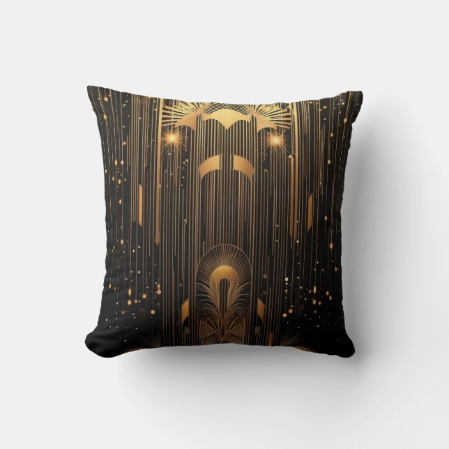 Art Deco Gold Rain Egyptian Art Black 15 x 15 Kissen (Vorderseite)