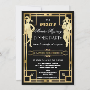 Art Deco Gold Roaring Twenties Mörderparty Einladung