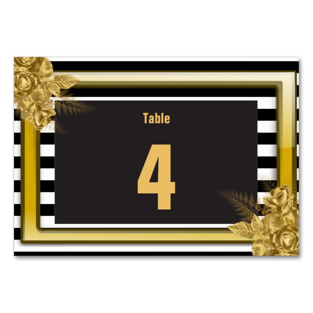 Art Deco Gold Rose, Streifen Hochzeitskarte Tischnummer (Vorderseite)