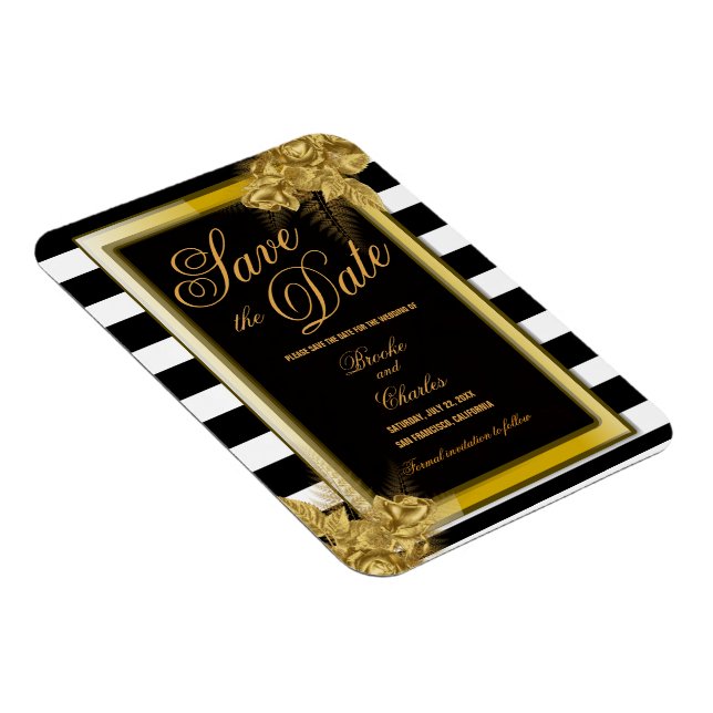Art Deco Gold Rose & Streifen Save the Date Karte Magnet (Rechte Seite)