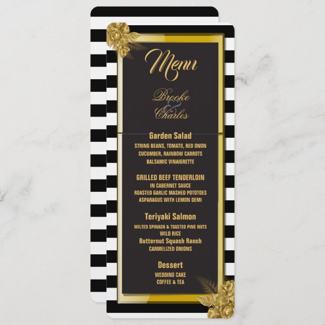 Art Deco Gold Rose, Stripes Wedding Menu Card Menükarte (Vorne/Hinten)