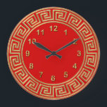 Art Deco Gold Rote griechische Schlüsselgrenzenmar Große Wanduhr<br><div class="desc">Deko Gold Rot griechischer Schlüssel Grenze,  Gold Markers Wall Clock ========= Ein Deko mit klassischer Goldfarbe auf rotem Hintergrund. Die numerischen Marker sind auch in Gold.</div>