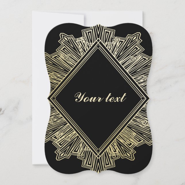 Art Deco Gold Schwarz Einladung (Vorderseite)