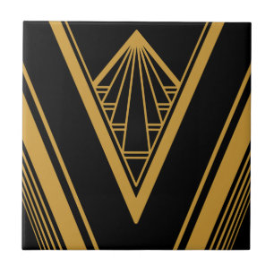 Art Deco Gold Schwarz Elegante Geometrische Karte Fliese