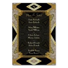 Art Deco Gold Schwarz Hochzeit Tisch Nummer & Name Tischnummer